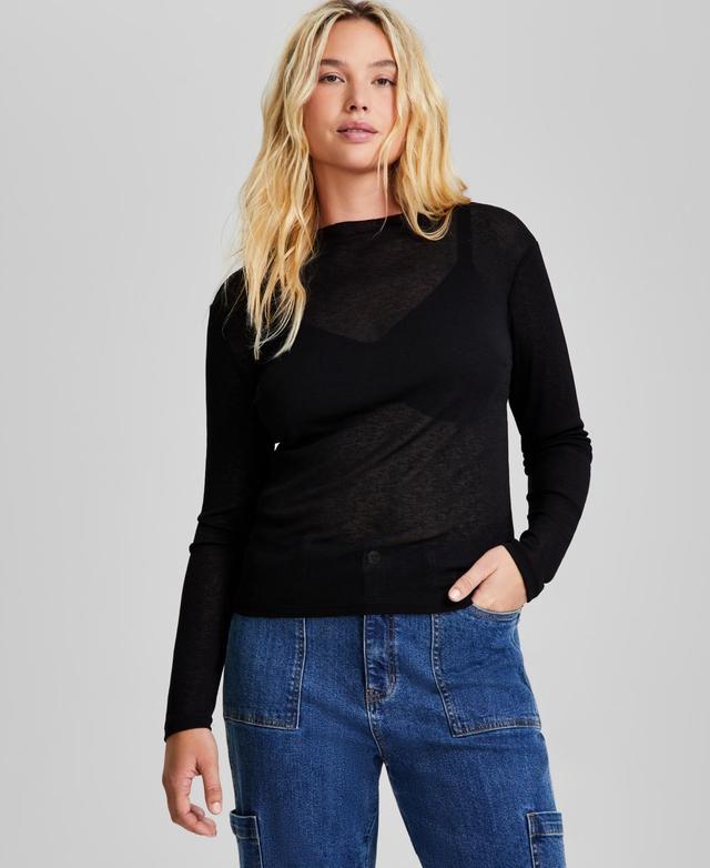 And Now This Womens Funnel-Neck Sheer Long-Sleeve Knit Top, Created for Macys Product Image