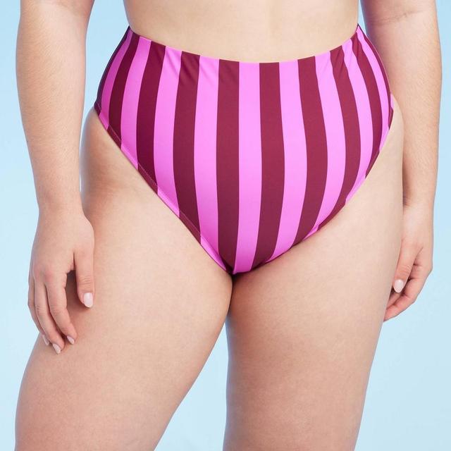 Womens High Waist High Leg Cheeky Bikini Bottom - Shade & Shore Pink Striped X Product Image