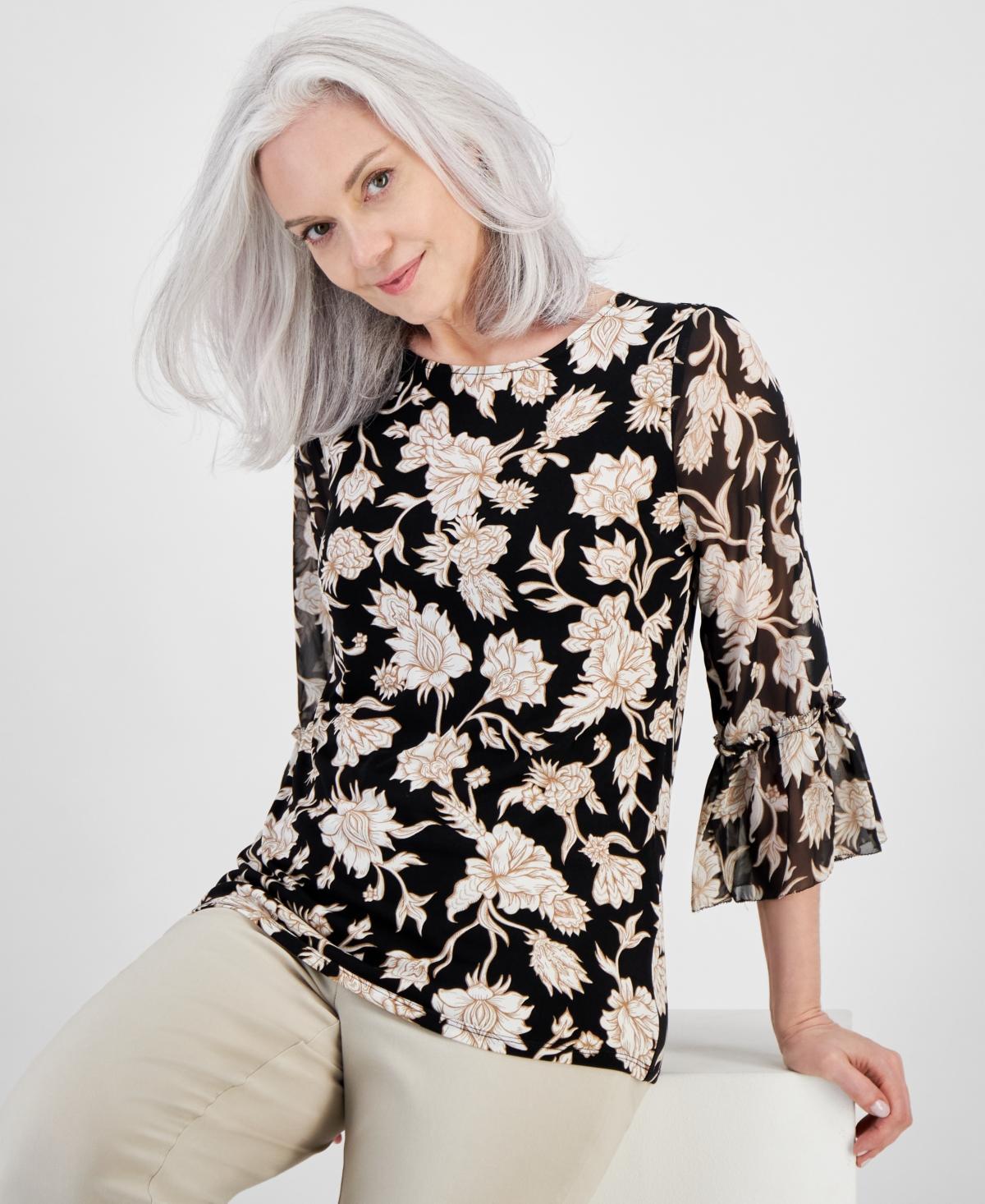 Jm Collection Womens Printed Ruffled-Sleeve Top, Created for Macys Product Image