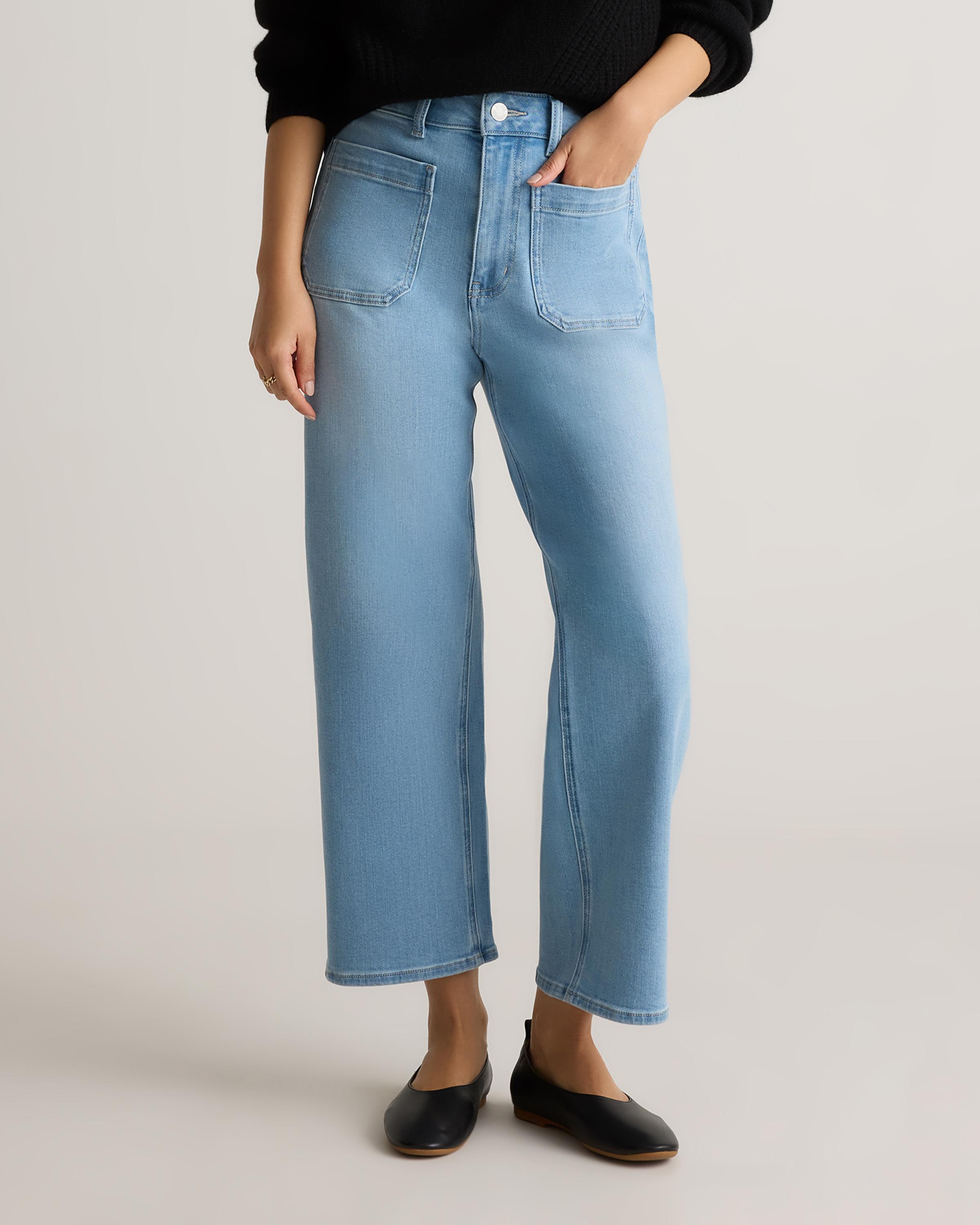 Stretch High Rise Patch Pocket Wide Leg Jeans Product Image