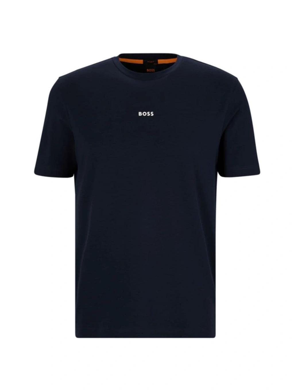 Relaxed-fit T-shirt In Stretch Cotton With Logo Print In Dark Blue Product Image