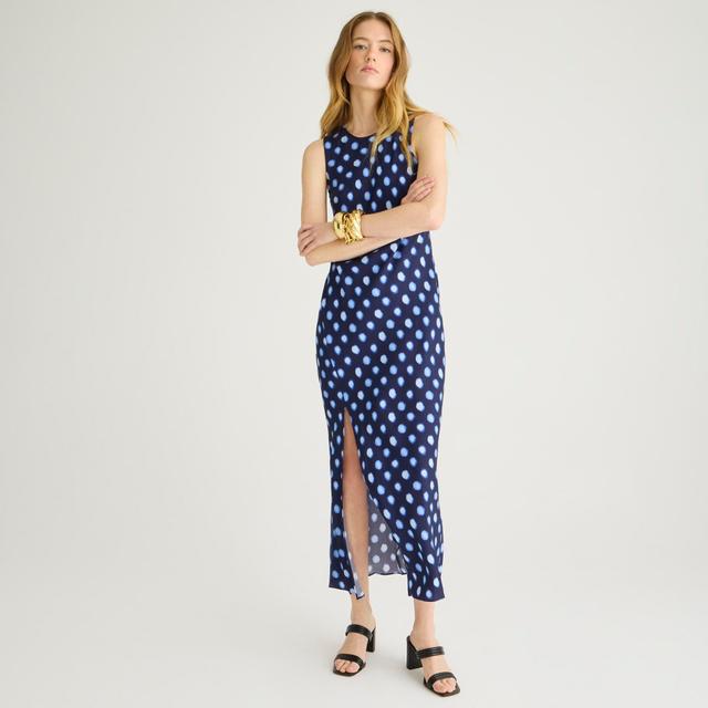 High-neck slip dress in dot drapey cupro Product Image