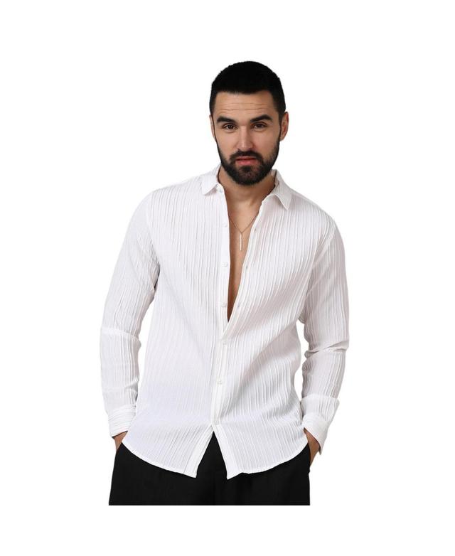 Campus Sutra Mens Chalk White Self-Design Striped Shirt Product Image