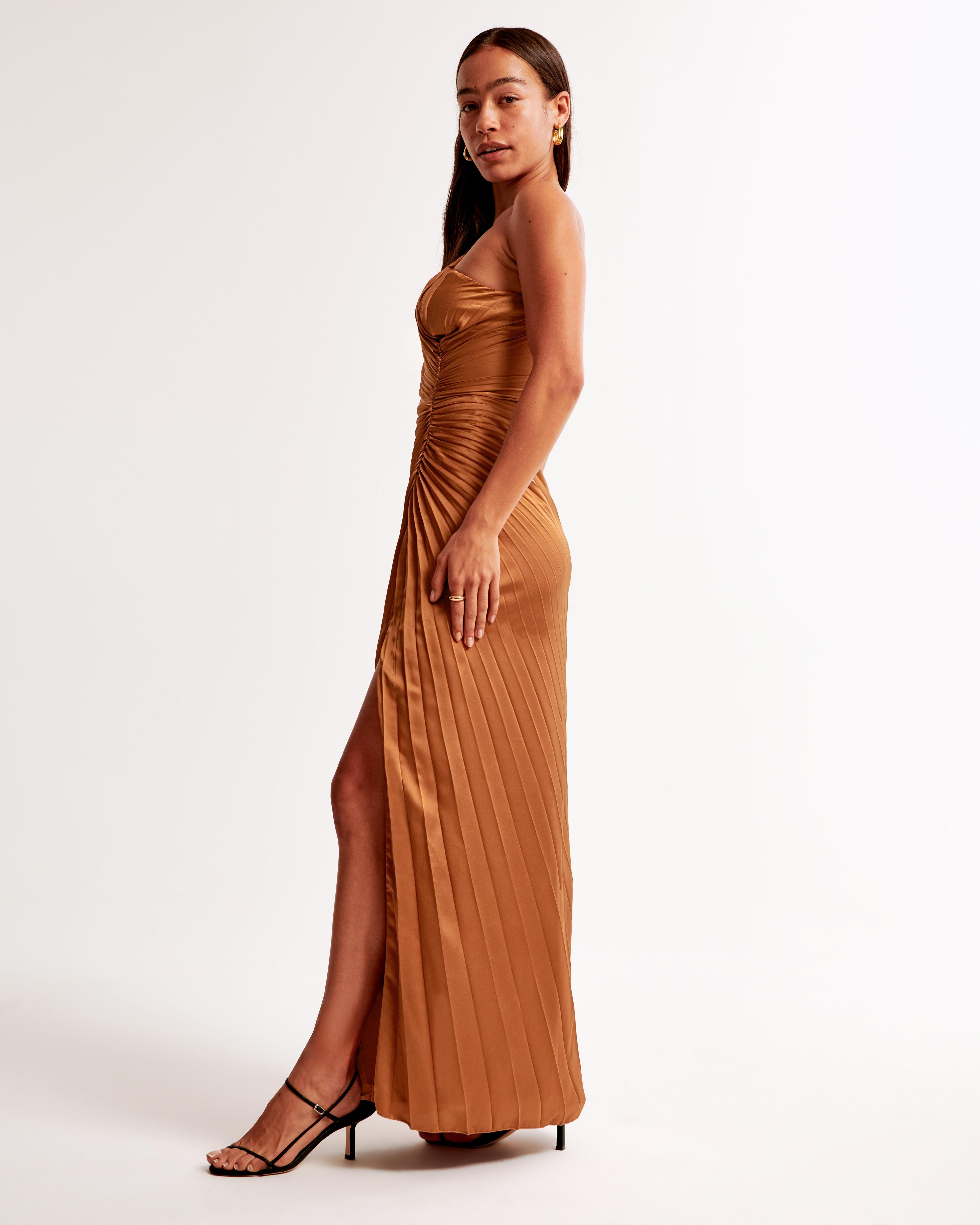 The A&F Giselle Pleated One-Shoulder Cutout Maxi Dress Product Image