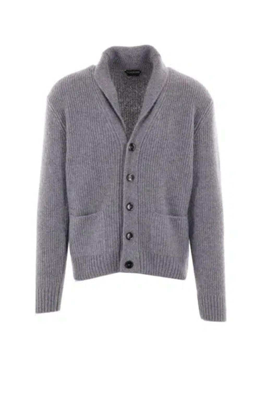 TOM FORD Brushed Shawl Collar Cardigan In Grey Product Image