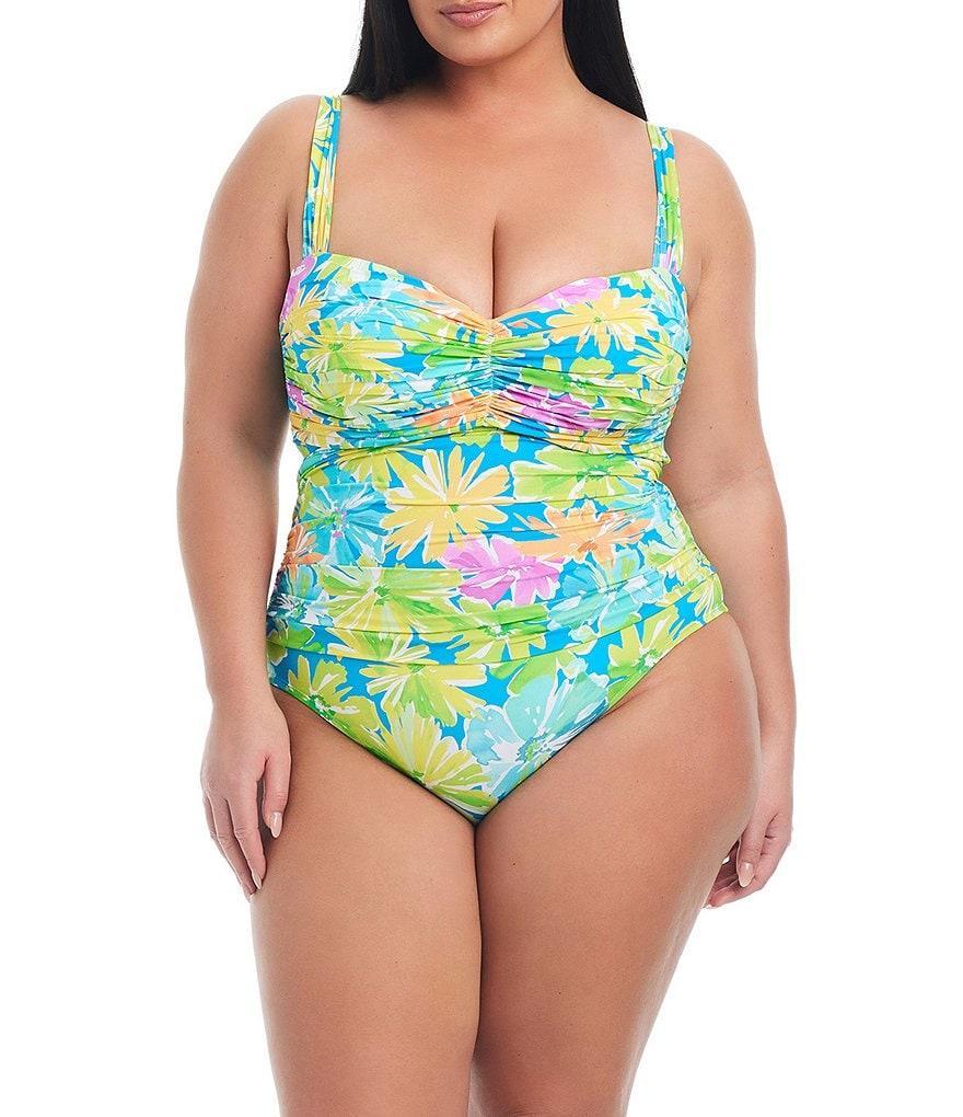 Bleu Rod Beattie Plus Size Spring It On Floral Shirred Underwire Sweetheart Neck One Piece Swimsuit Product Image