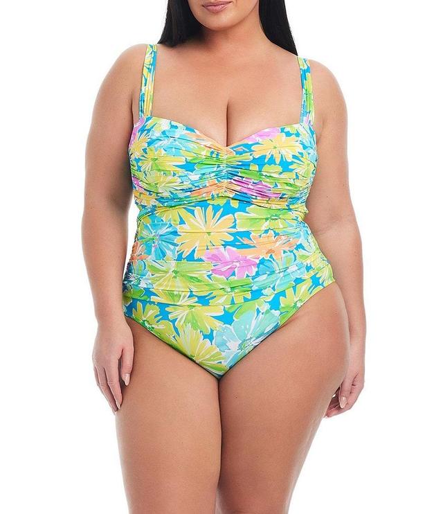 Bleu Rod Beattie Plus Size Spring It On Floral Shirred Underwire Sweetheart Neck One Piece Swimsuit Product Image