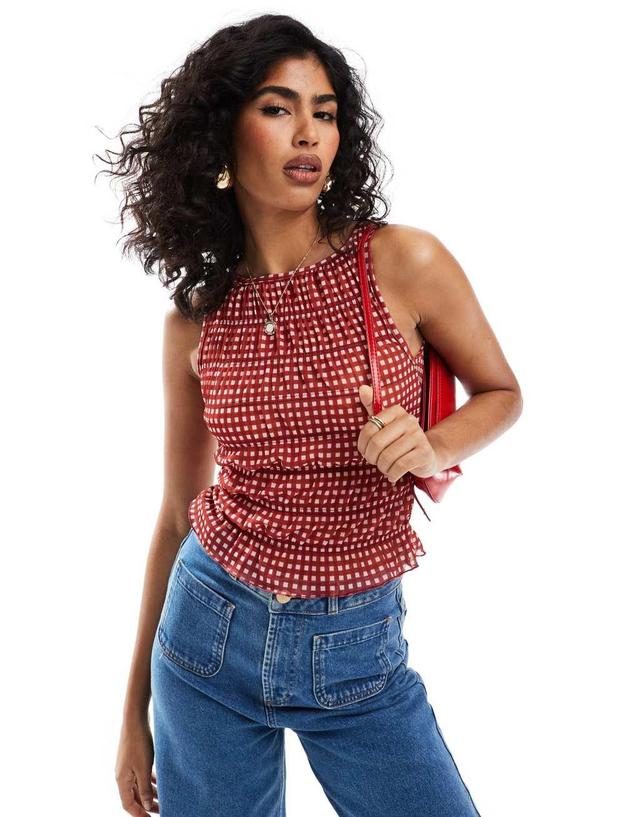 ASOS DESIGN shirred tank top in red gingham Product Image