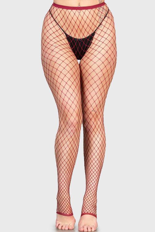 All Caught Up Fishnet Leggings [BURGUNDY] Female Product Image