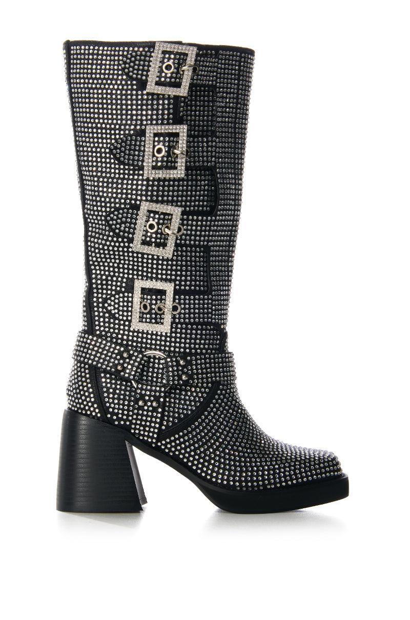 AZALEA WANG BRONSON BLACK RHINESTONE EMBELLISHED BOOT Product Image