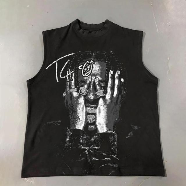 Sopula Stylish Casual Travis Scott Portrait Graphic Print Cotton Tank Top Product Image