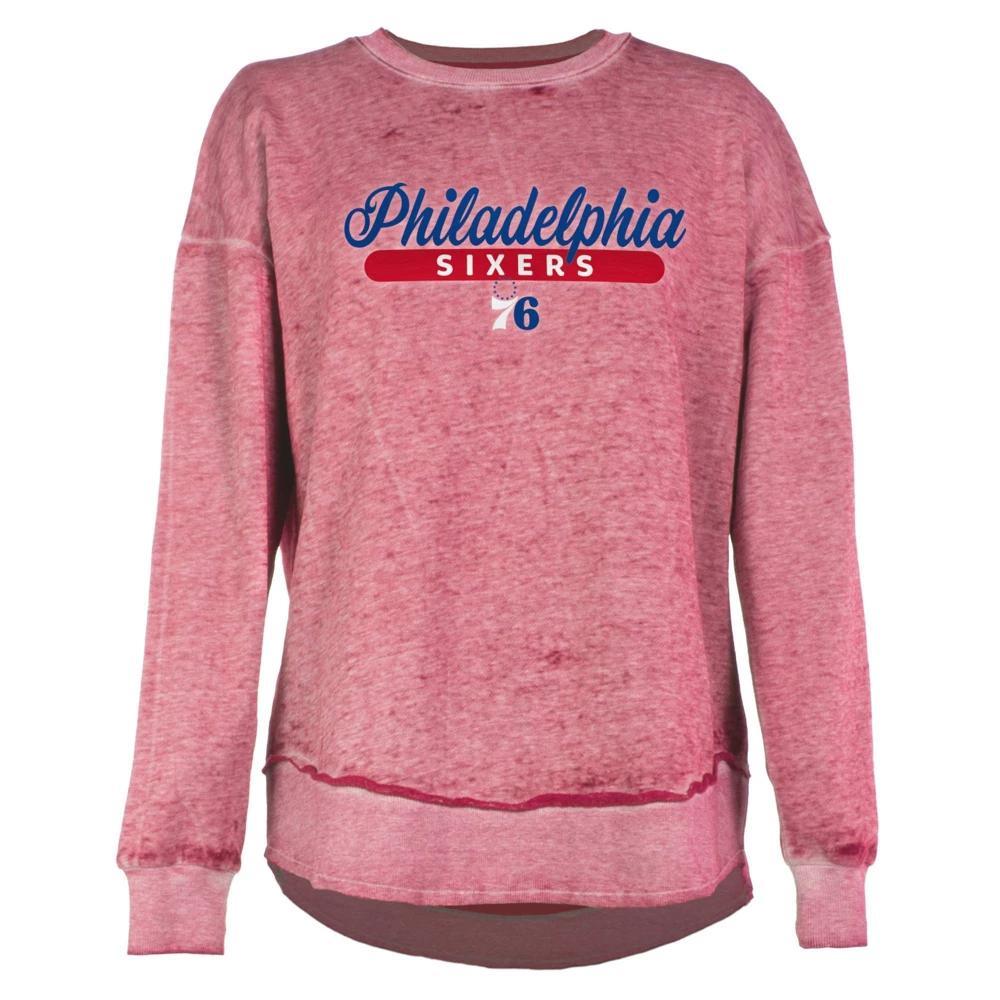 NBA Philadelphia 76ers Womens Burnout Crew Neck Fleece Sweatshirt Product Image