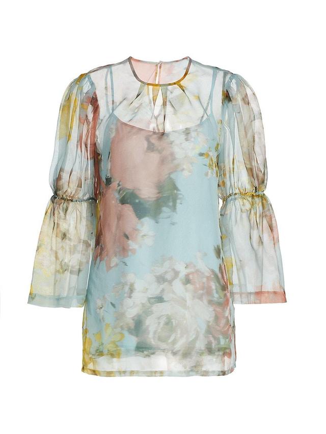 Womens Floral Organza Puff-Sleeve Top Product Image