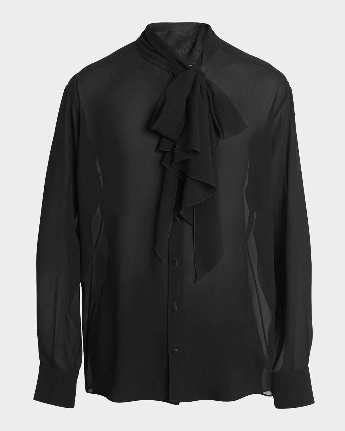 Mens Lace Button-Down Shirt with Bow Product Image