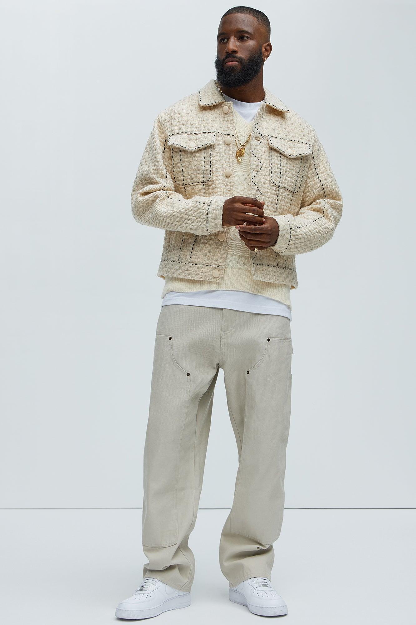 Beverly Tweed Contrasting Stitch Trucker Jacket - Cream Product Image