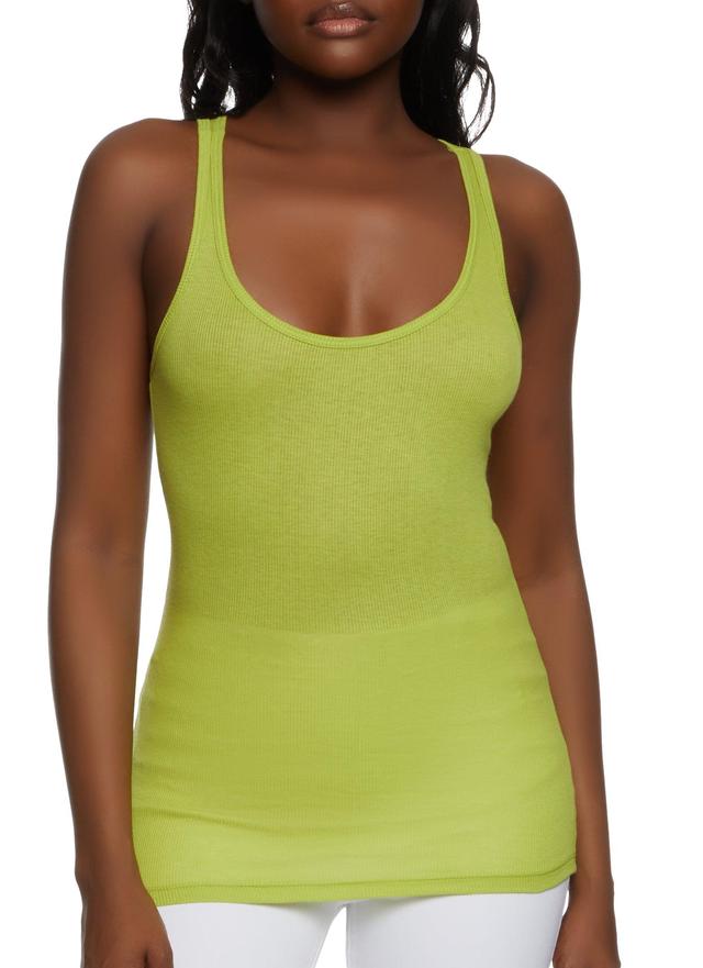 Womens Solid Racerback Ribbed Knit Tank Top Product Image