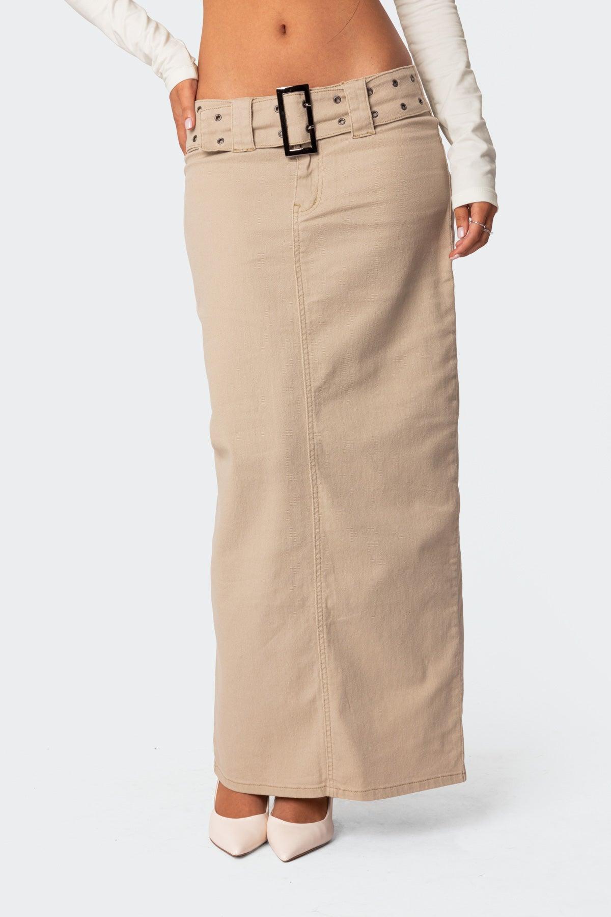 Evangeline Belted Denim Maxi Skirt Product Image