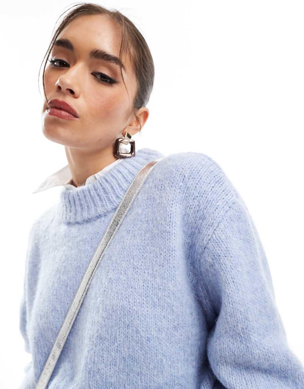 ASOS DESIGN oversized crew neck sweater in blue Product Image