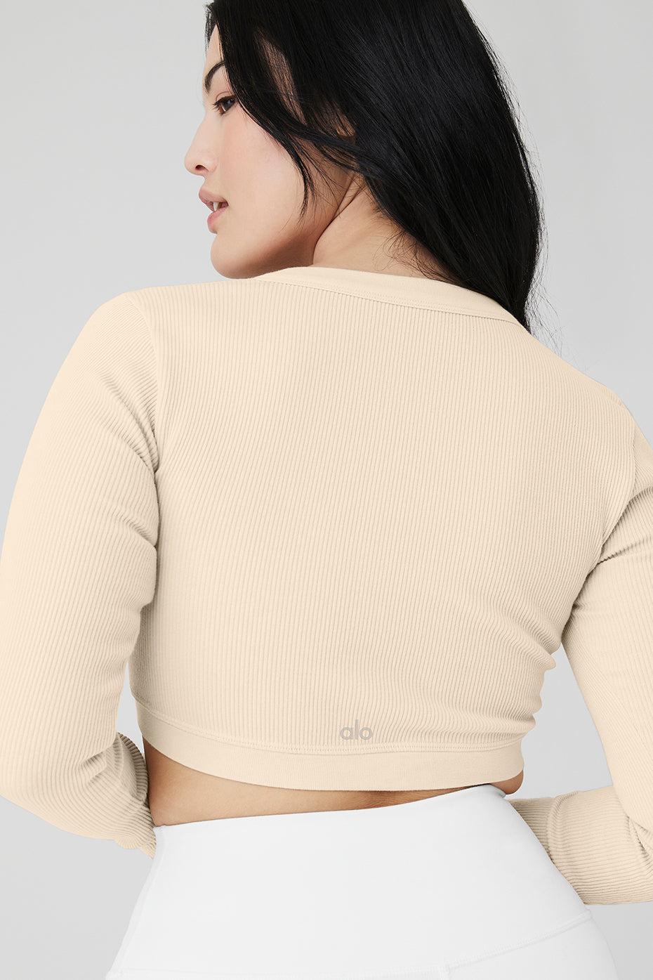 Seamless Ribbed Cropped Serene Long Sleeve - Macadamia Product Image