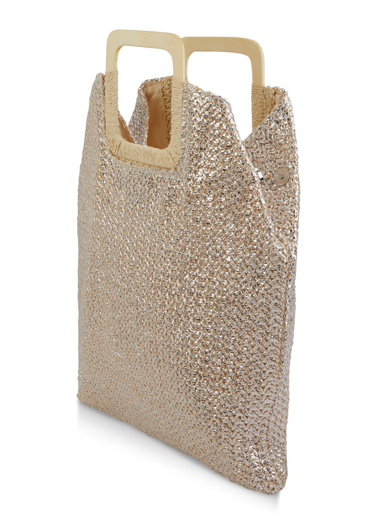 Square Handle Lurex Straw Tote Bag Female Product Image