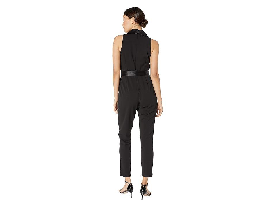 Adrianna Papell Knit Crepe Wrap Top Sleeveless Jumpsuit with Stretch Charmeuse Collar Women's Jumpsuit & Rompers One Piece Product Image