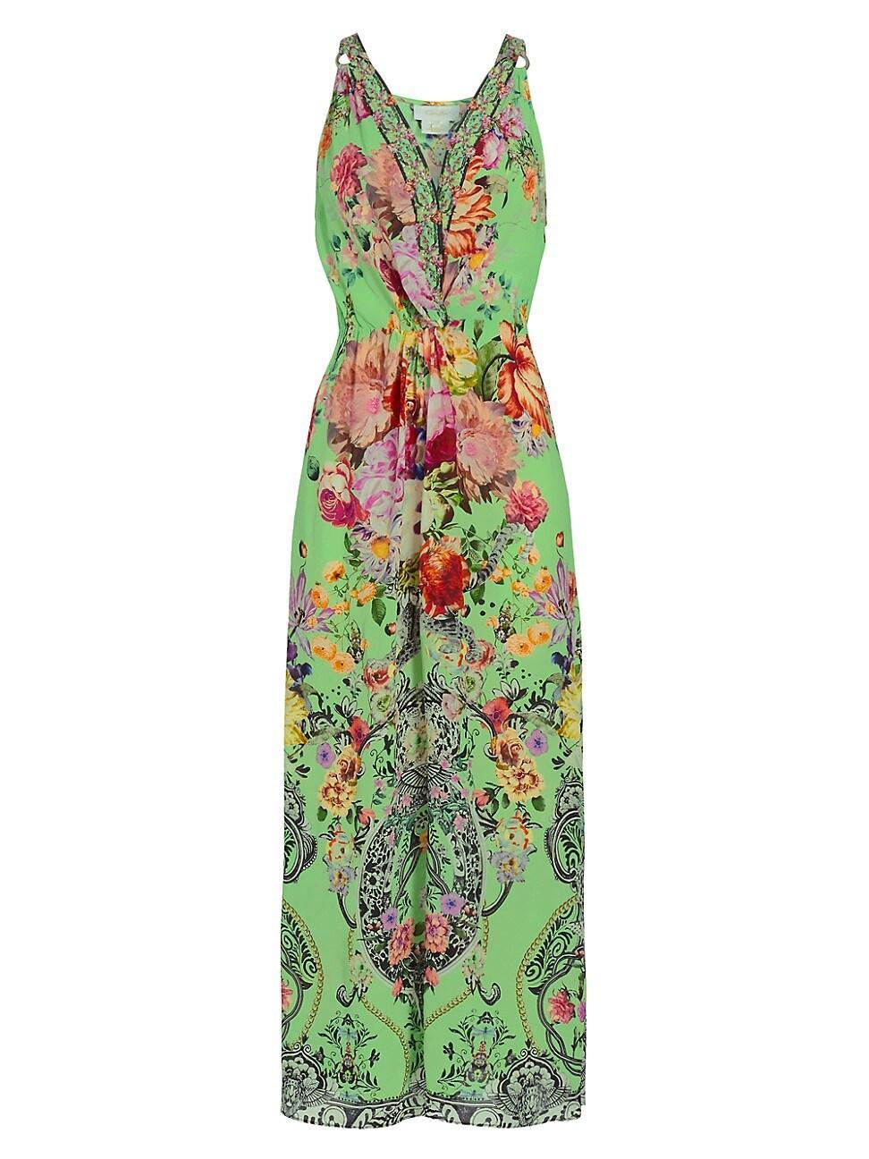 Womens Floral Silk Cover-Up Maxi Dress Product Image