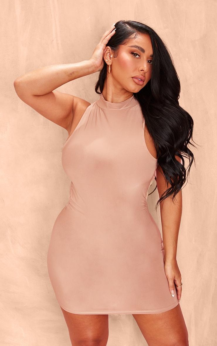 Shape Mocha Slinky Cut Out Back Bodycon Dress Product Image