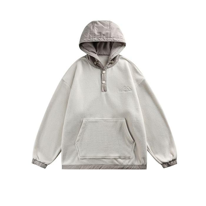 Embroidered Two Tone Fleece Oversized Hoodie Product Image