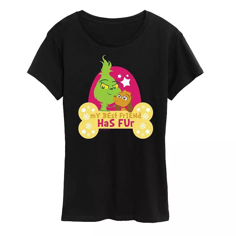 Womens Dr. Seuss Little Grinch Best Friend Has Fur Graphic Tee, Girls Grey Green Product Image