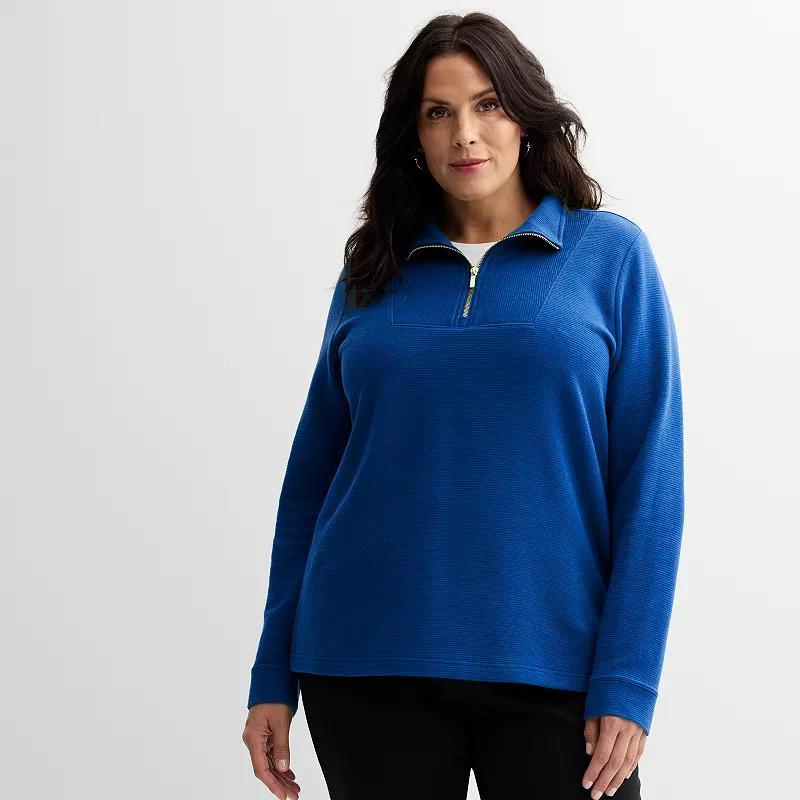 Plus Size Croft & Barrow Quarter-Zip Pullover, Womens Flynn Blue Product Image