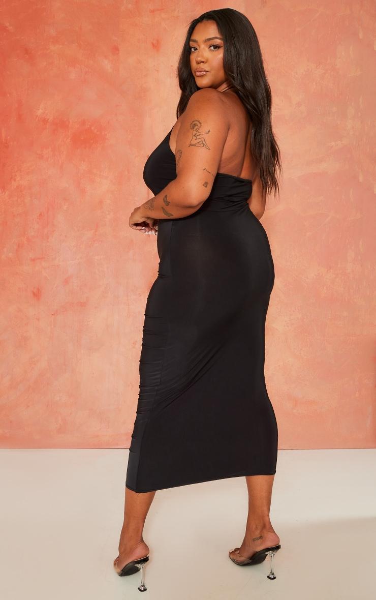 Plus Black Cut Out Ruched Midi Dress Product Image