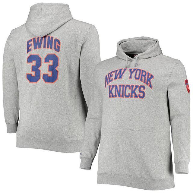 Mens Mitchell & Ness Patrick Ewing Heathered Gray New York Knicks Big and Tall Name and Number Pullover Hoodie Product Image