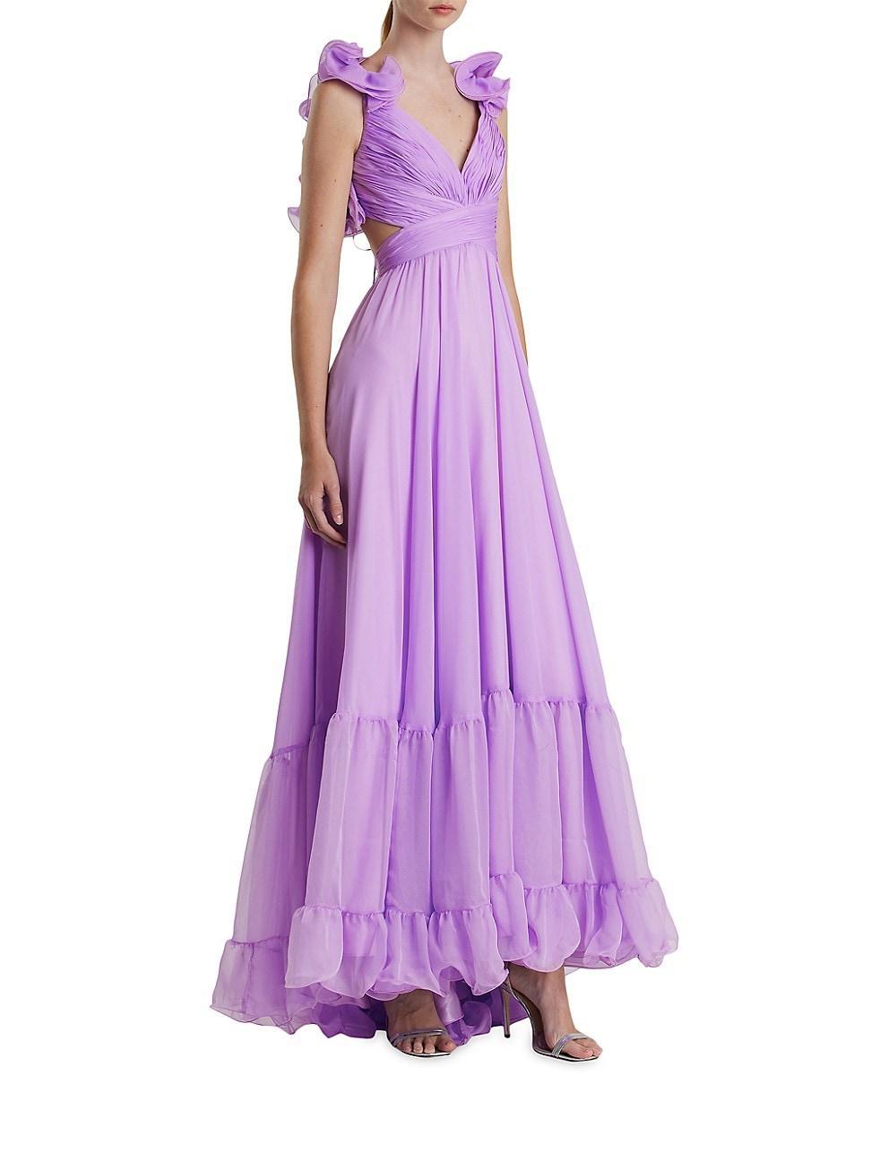 Womens Ieena Ruffle Tiered Cut-Out Chiffon Gown Product Image