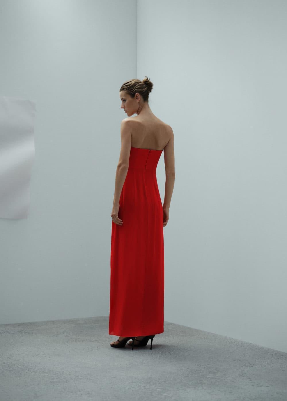 MANGO - Strapless sweetheart neckline dress red - 4 - Women Product Image