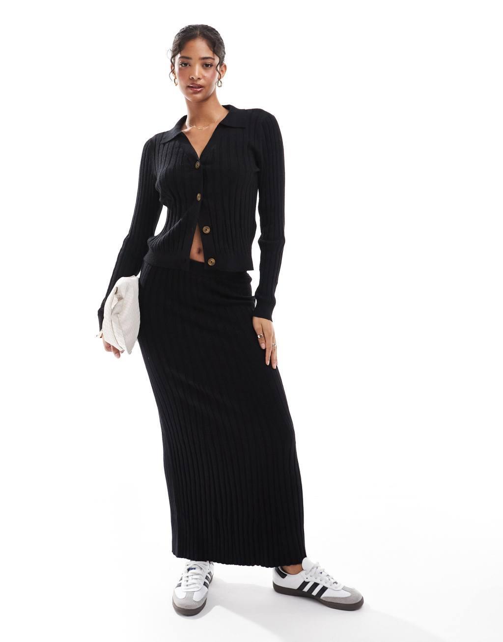 Object ribbed knit maxi skirt in black - part of a set product image