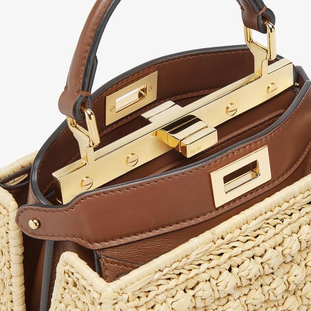 Peekaboo ISeeU PetiteBrown leather and raffia bag Product Image