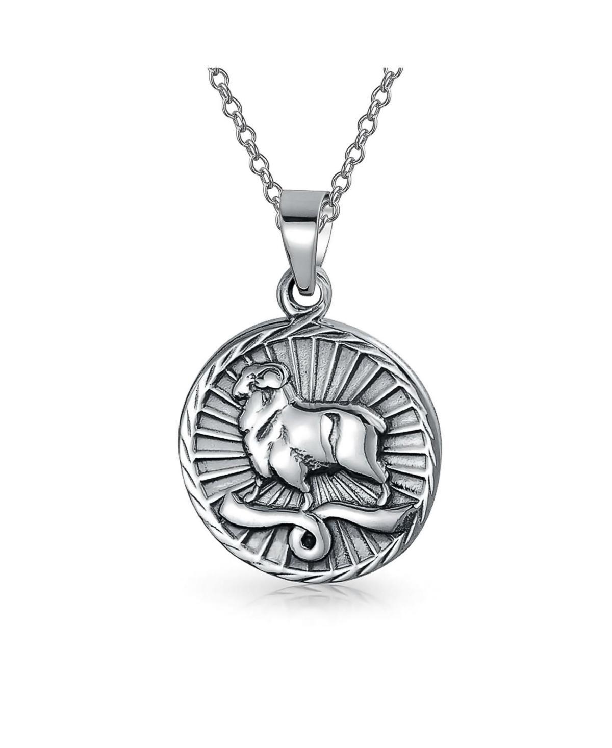 Bling Jewelry Aries Zodiac Sign Astrology Horoscope Round Medallion Pendant For Women Necklace Sterling Silver Product Image