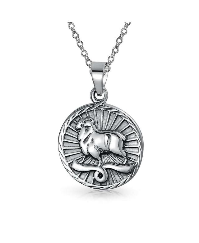 Bling Jewelry Aries Zodiac Sign Astrology Horoscope Round Medallion Pendant For Women Necklace Sterling Silver Product Image