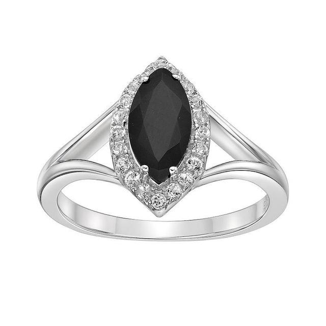 Gemminded Sterling Silver Black Onyx & White Topaz Marquise Ring, Womens Product Image