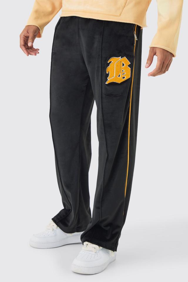 Straight Leg Varsity Velour Sweatpants | boohooMAN USA Product Image