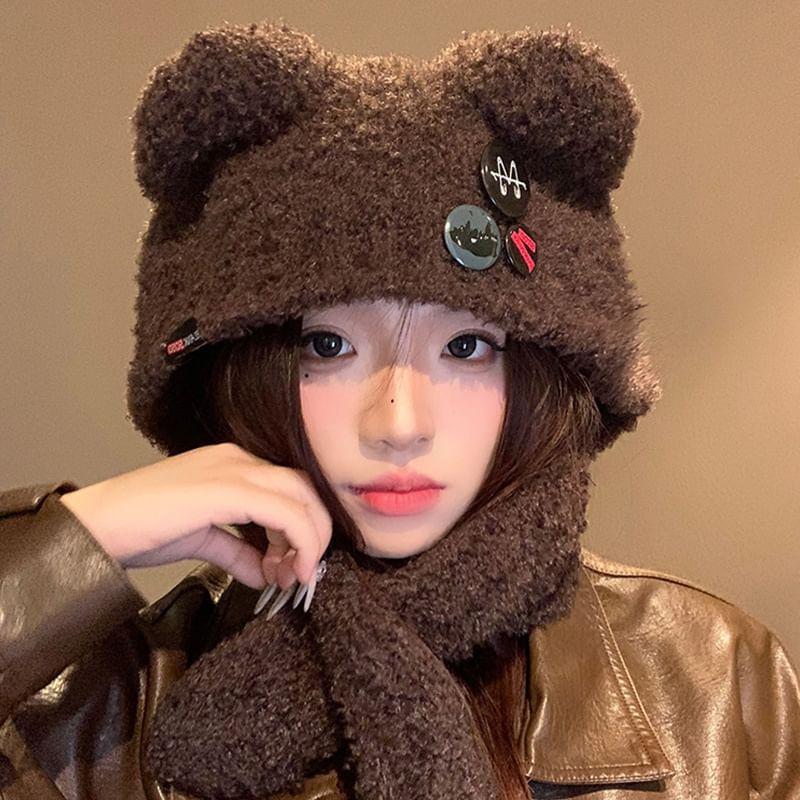 Plain Bear Ear Hooded Scarf Product Image