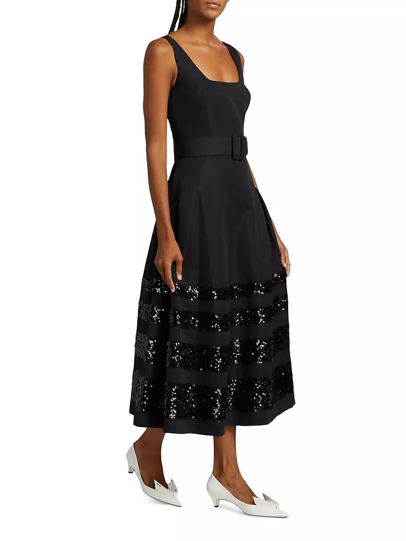 Mia Sequin-Embellished Belted Fit & Flare Midi-Dress Product Image