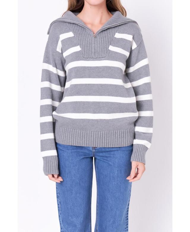 English Factory Stripe Cotton Zip Pullover Product Image