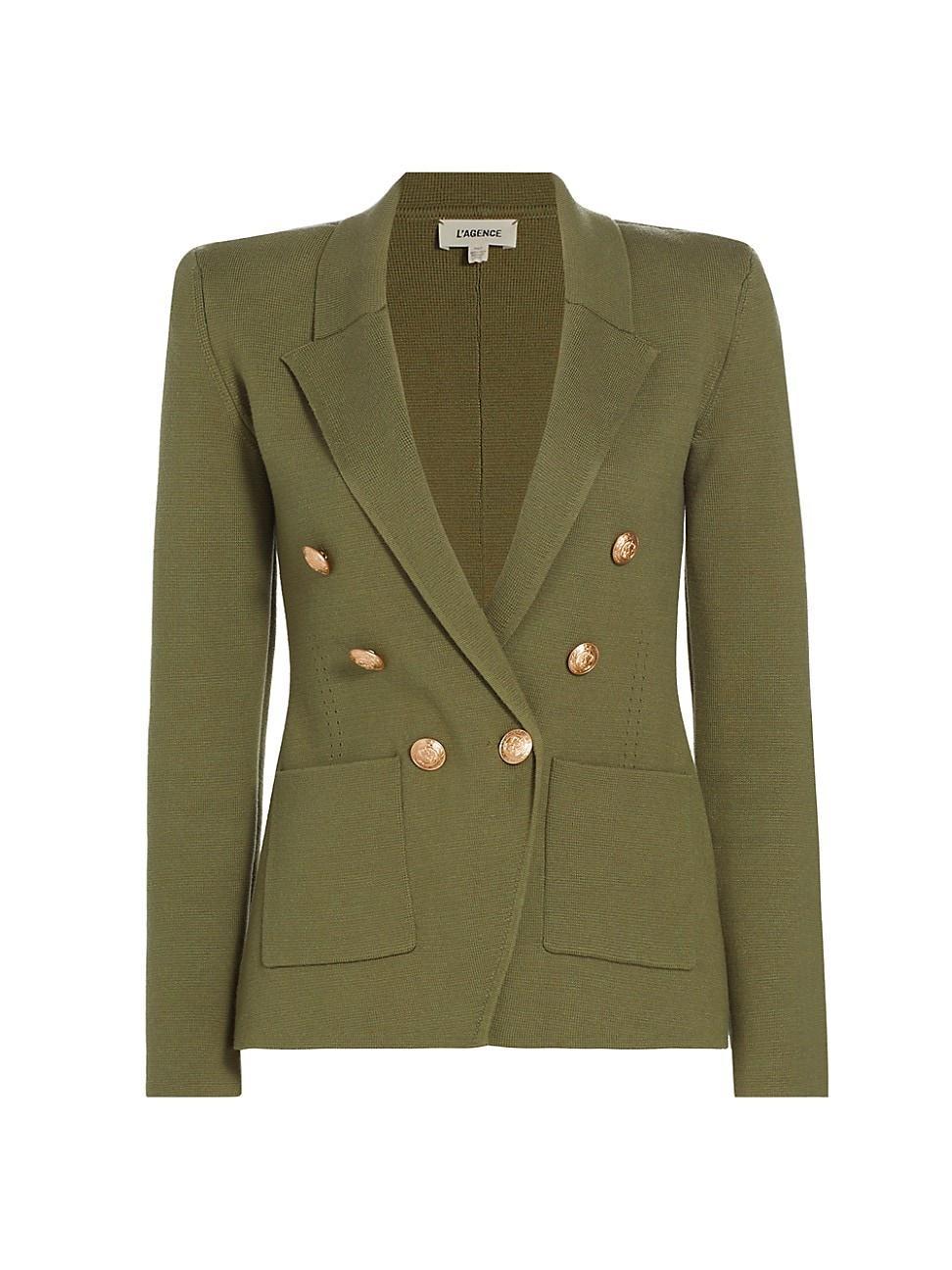 L'agence Kenzie Cotton Blend Knit Double Breasted Blazer In Clover/gold Product Image