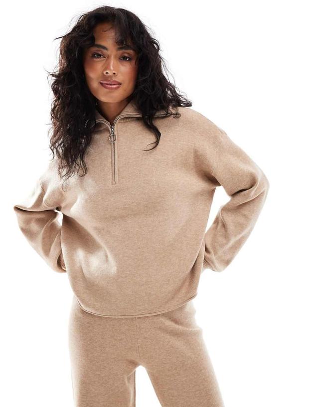 Stradivarius quarter zip sweater in beige - part of a set Product Image