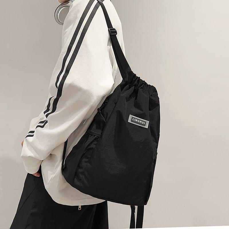 Lettering Applique Drawstring Nylon Backpack Product Image