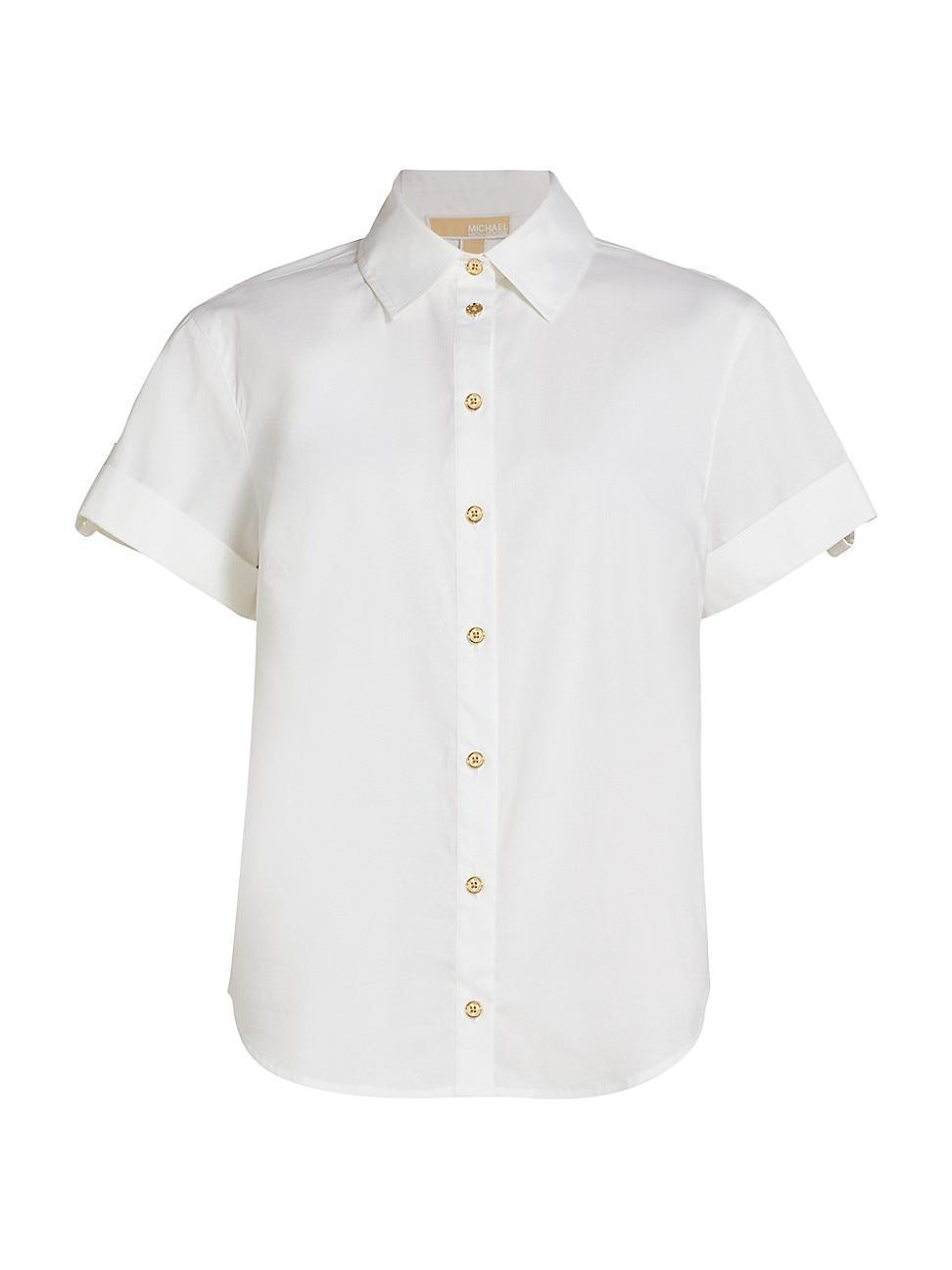 Womens Stretch-Cotton Poplin Short-Sleeve Shirt Product Image