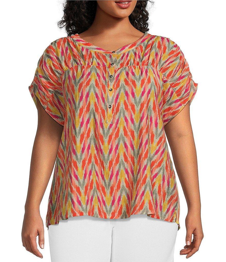 Westbound Plus Size Sleeveless Y-Neck Ruched Henley Top Product Image