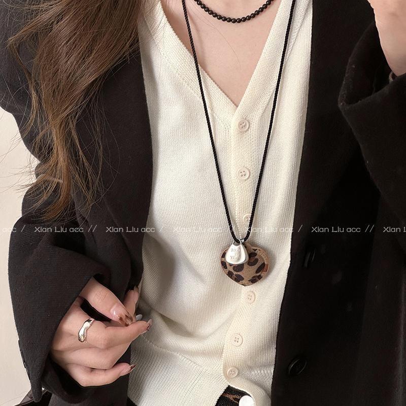 Heart Faux Leather Cord Necklace Product Image