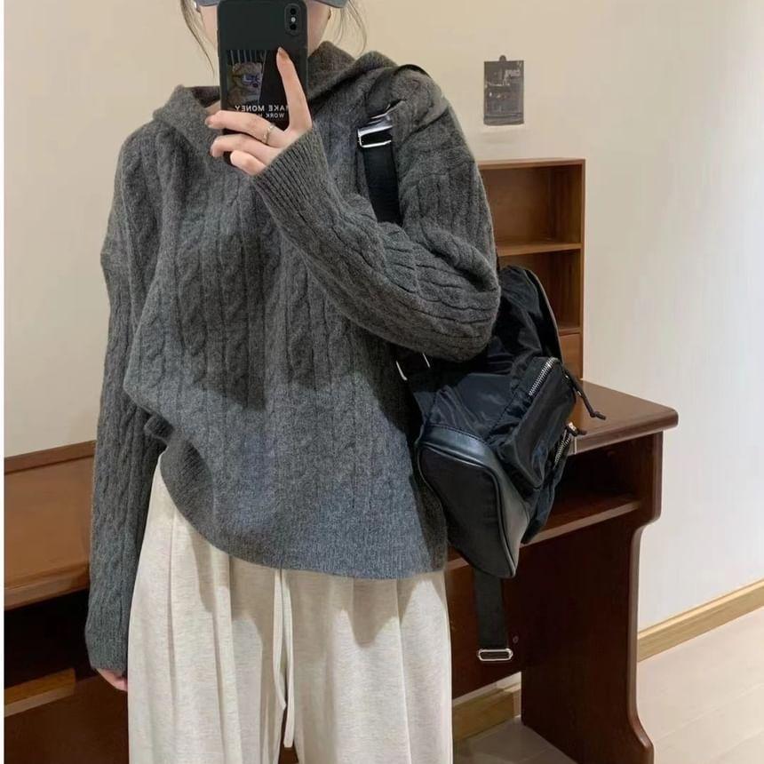 Hooded Cable Knit Sweater Product Image